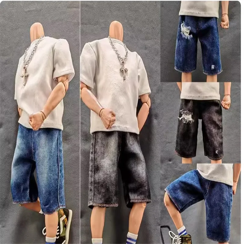 1/6 Scale Male Soldier Clothing Accessories Perforated Denim Shorts Model Fit 12'' Action Figure Body In Stock