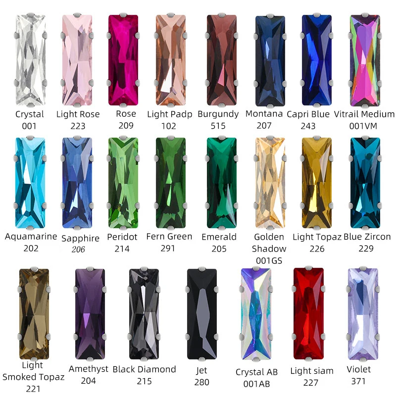 Rectangle 5x10 5x15 7x21mm Glass Crystal Sew On Rhinestones With Silver Claw Handicrafts Glitter Stones For Dress Beeds