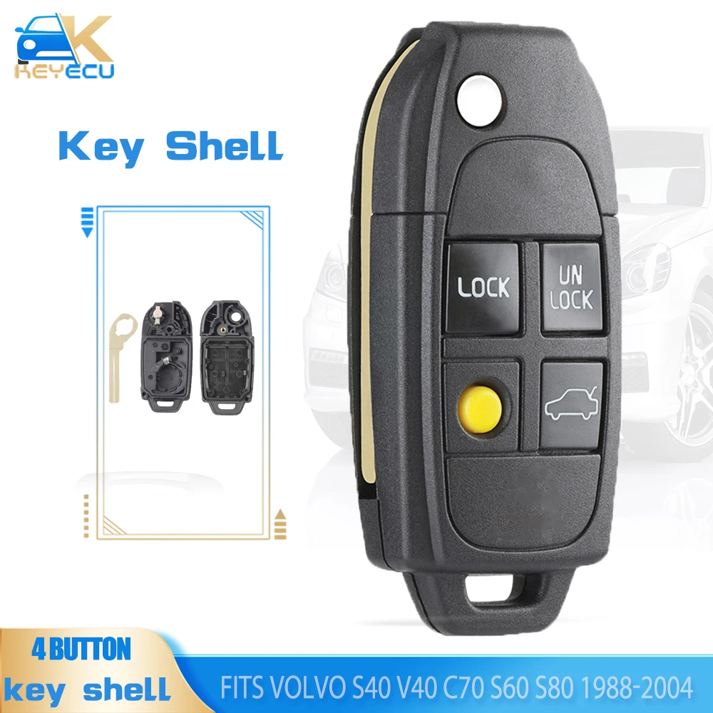 

KEYECU 4 Buttons Flip Remote Key Shell Fob for VOLVO Volvo XC70 XC90 V40 V50 V70 V90 C30 C70 S40 S60 S70 S80 1998-2004