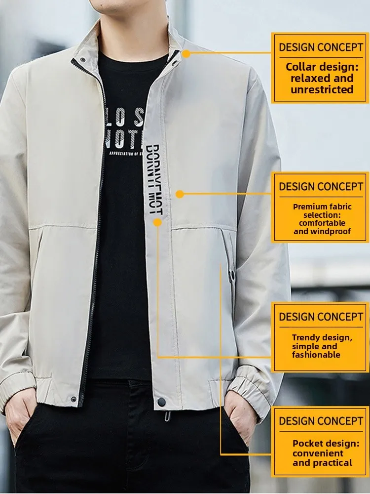 

Мужская куртка свободного покроя с воротником-стойкой и принтом, весенне-осенняя модная повседневная верхняя одежда, дышащий полиэстер, нейлон Cosite...