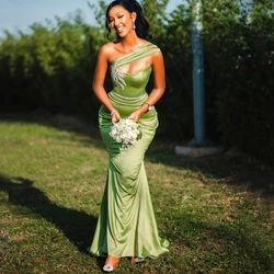 Africa Sage Green Mermaid Bridesmaid Dresses 2026 One Shoulder Garden Wedding Guest Party Gowns Maid of Honor Dress Customized