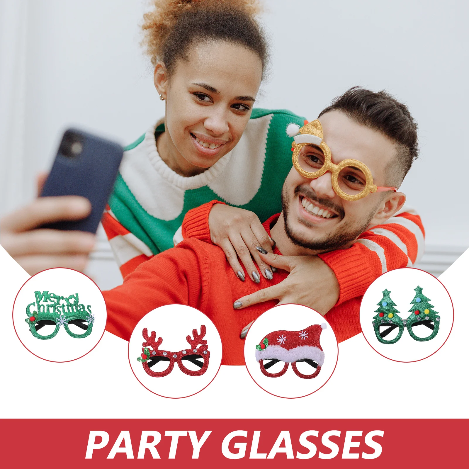 

12pcs Christmas Glasses Hat Set Xmas Party Eyeglasses Props Holiday Gift For Adults Cosplay Photo Booth Decoration Festive