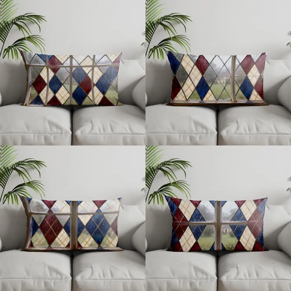 

Наволочка с 2D узором из витражного стекла, подходит для дивана, спальни, автомобиля, прямоугольная подушка для спины