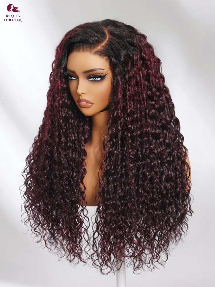 Beauty Forever Dark Plum Water Wave 13x4 Hd Lace Front Wigs Dark Root Colored Brazilian Water Wave Lace Frontal Wig For Women