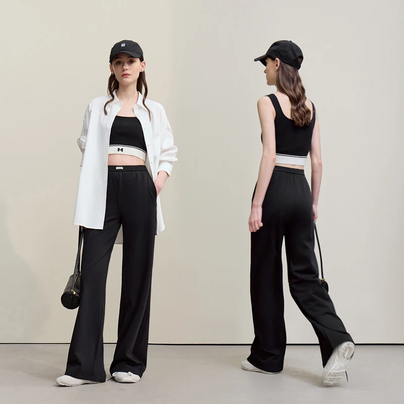 Amii Women's Flare Pants 2026 Summer New Cotton Elastic Waist Color Block Sweatpant Casual Versatile Trousers For Women 12642047