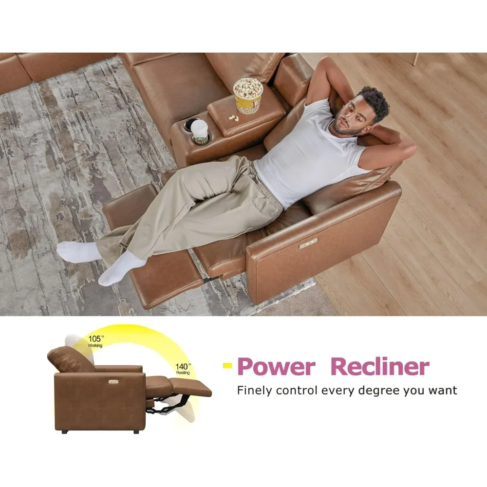 Reclining Sectional Sofa, Power Recliner with Console& Dual Recliner, 3 Seater Recliner Couch with Cup Holder& Charging Socket