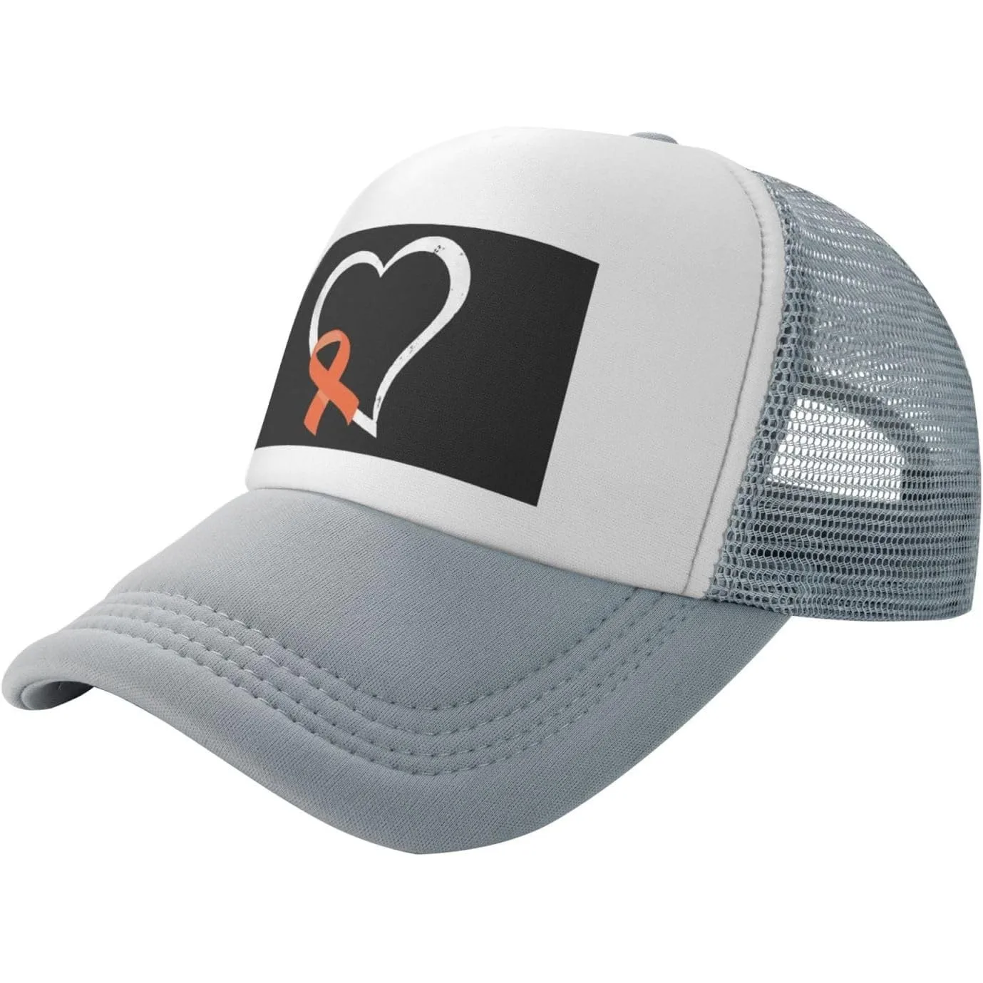 Orange Ribbon Leukemia Awareness Trucker Hat Mesh Snapback Cap Unisex Casual Outdoor Headwear