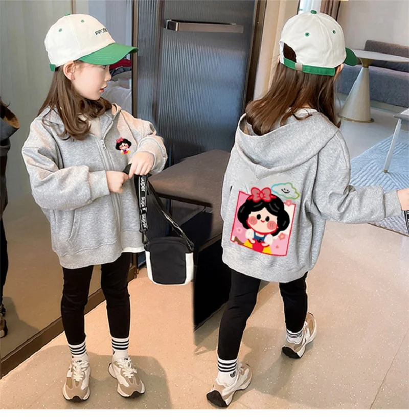 

Spring Autumn Girls Cotton Sweet Cartoon Zip Sweatshirt Jackets School Kids Track Hoodie Child Outfit Work Coat Tops 3-14 Years