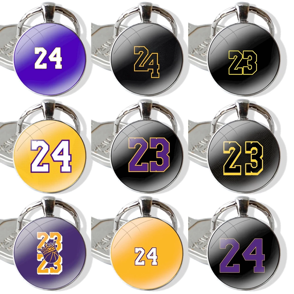 Keychain Handmade Glass Cabochon Key Ring Holder Pendant Key Chains Basketball 23 24 Number James