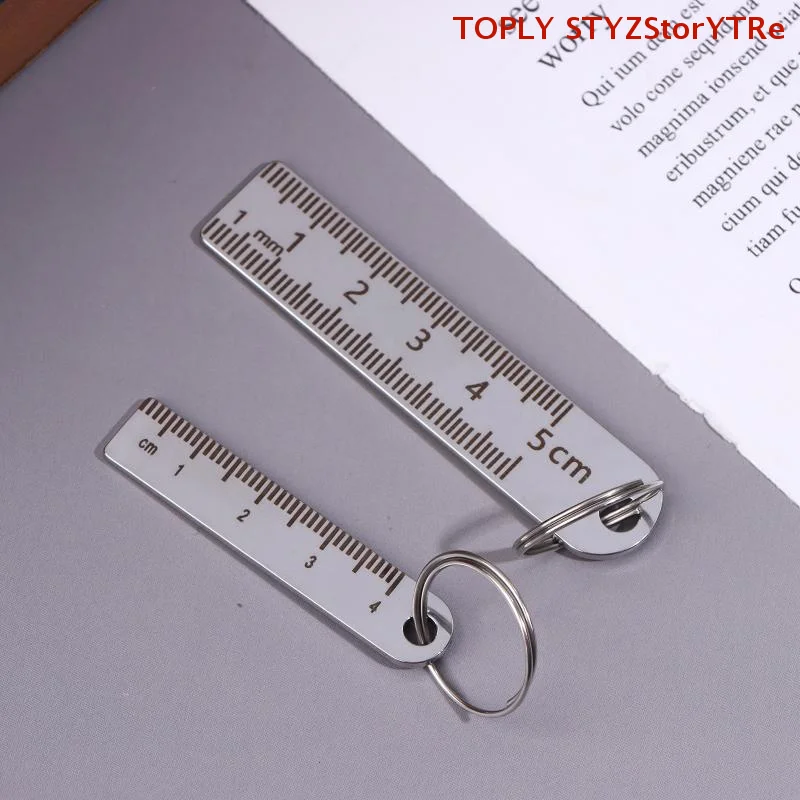 Compact Stainless Steel Ruler with Keychain - Anti-loss Solution for School and Office Measurement Needs