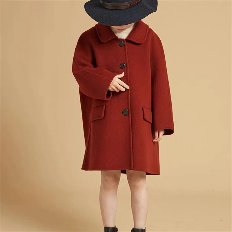 Girls Kids Down Coat Jacket Overcoat Cotton Woolen 2022 Red Wine Warm Plus Thicken  Winter Sports Children\'s Clothing