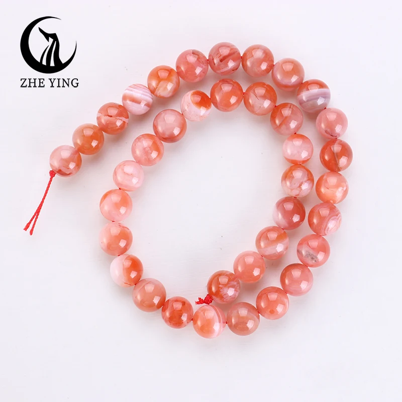 Zhe Ying Natural Nanhong Agate Beads Round Loose Gemstone Beads for Bracelet Making Diy Jewelry Accessories Strand 15\'\'