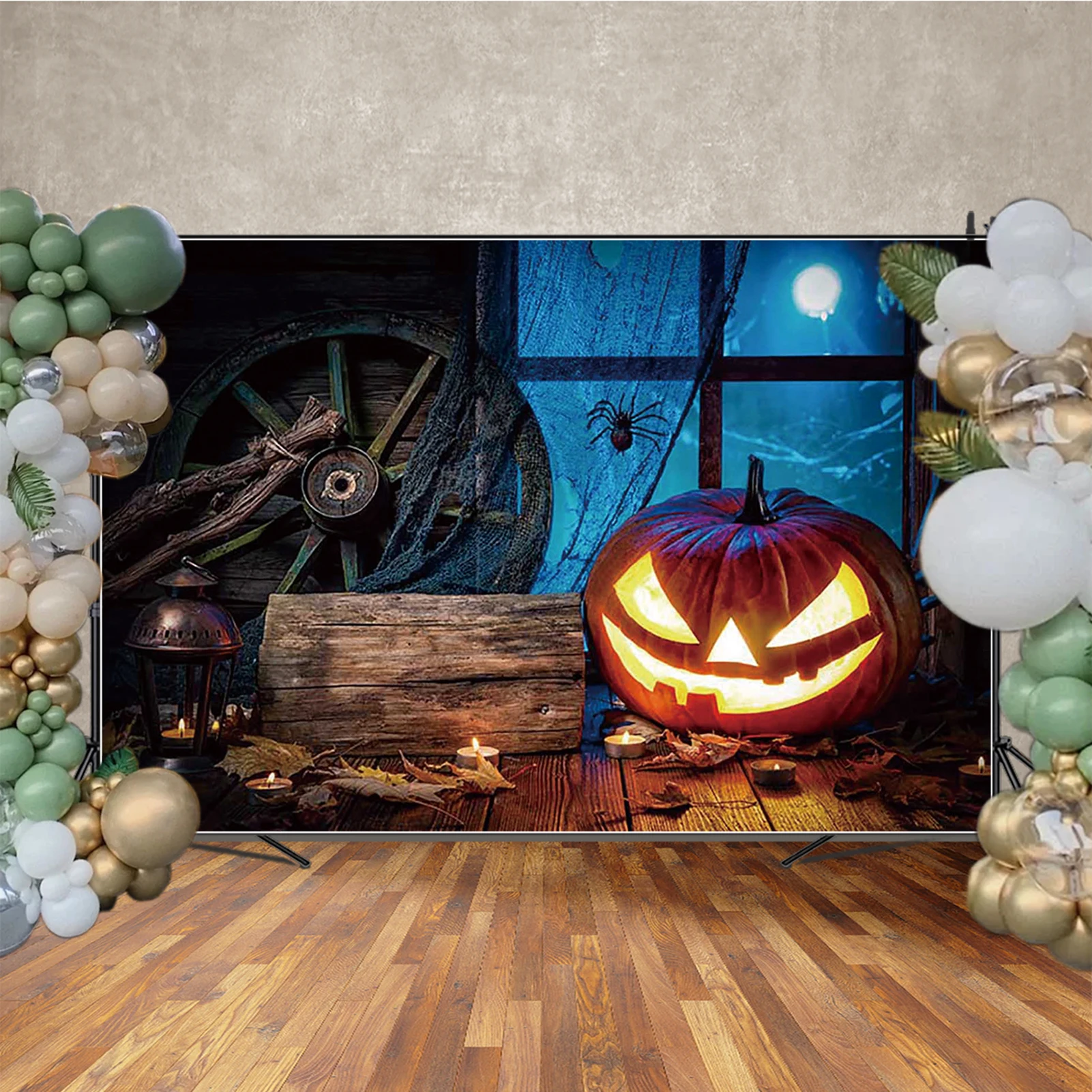 MOON.QG Latar Belakang Fotografi Dekorasi Halloween Latar Belakang Tenda Kabin Malam untuk Foto Alat Peraga Pemotretan Stan Foto Ulang Tahun