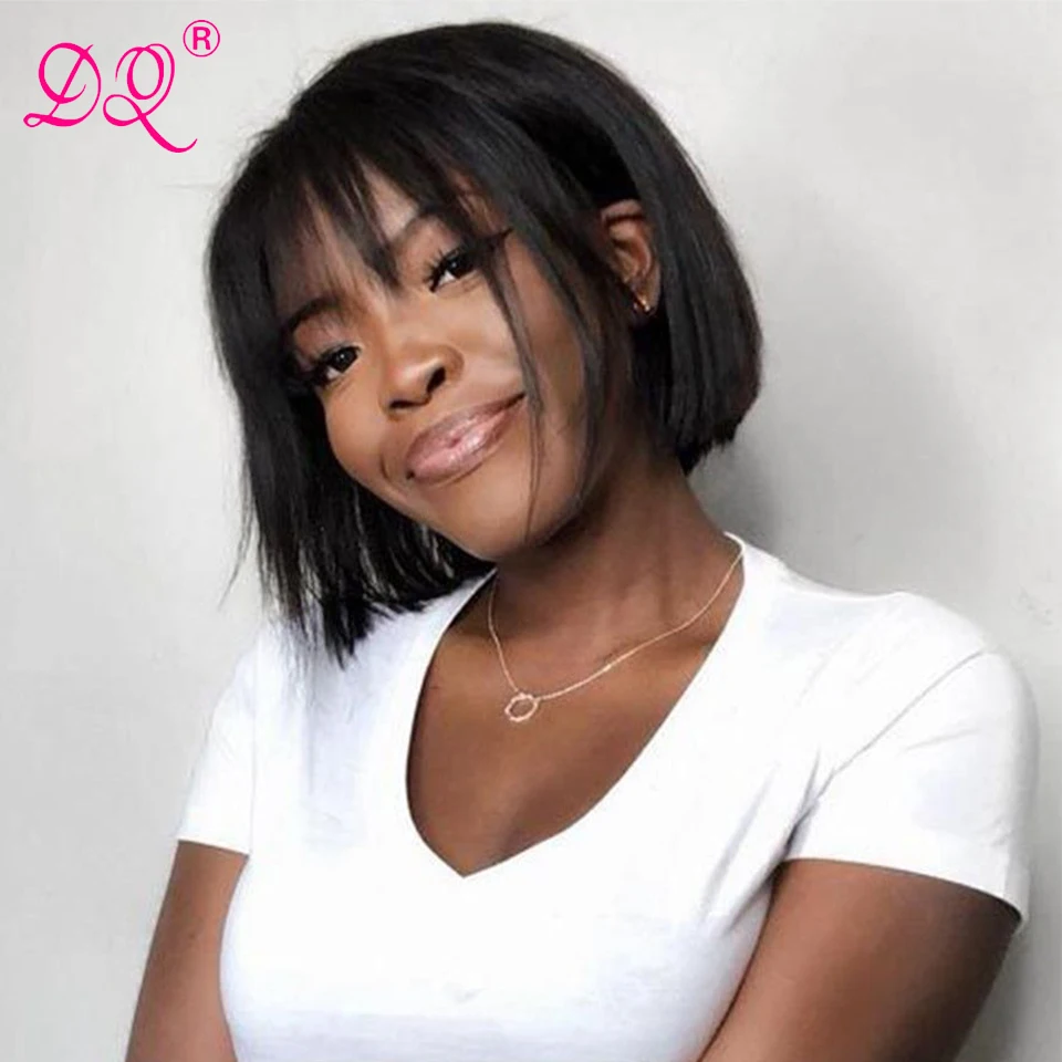 

Synthetic Hair Straight Short Cut Bob Wig with Bangs Natural Black Colored Wigs for Women Cosplay Party Hair Style Beginner Hair