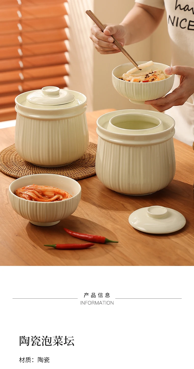 Factory Direct 2026 Ceramic premium kimchi with inner lid Household pickle Sauerkraut Large capacity sealed jar
