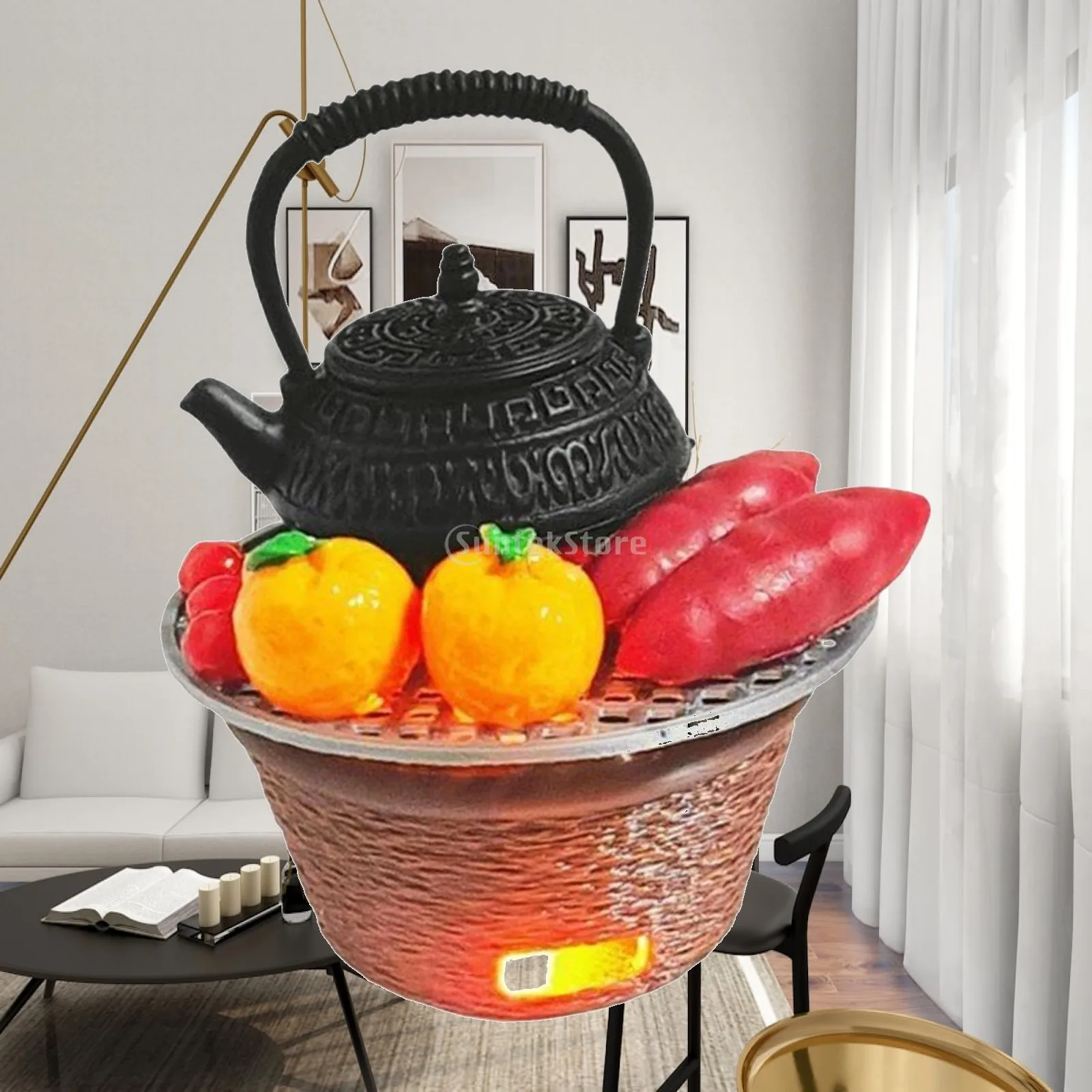 1 12 Scale Miniature Cooking Stoves with Lights Chinese Style Resin Fireplace for Dollhouse Kitchen Decoration