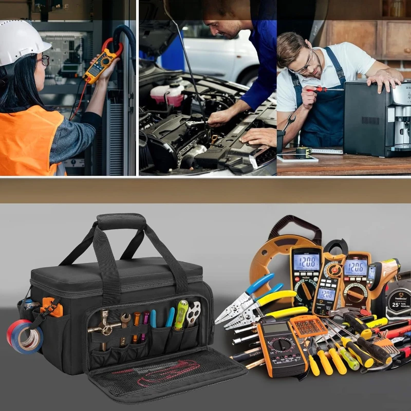 Multi-layer Tool Tote Bag Durable Oxford Cloth Tool Organizer with Multiple Pockets for Electrician Plumber Mechanic