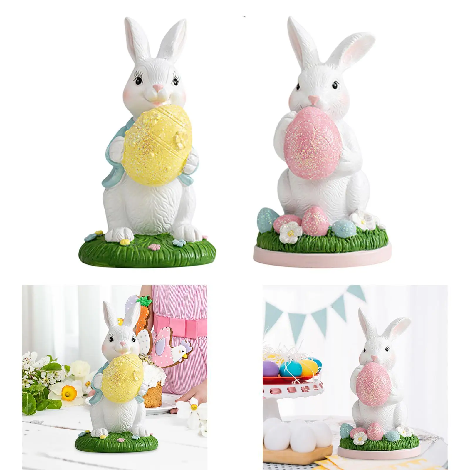 Easter Bunny Statue Realistic Collectible Decorative Holiday Decor Desktop Decoration for Fireplace Table Party Shelf Bedroom