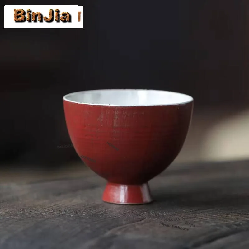 45ml Master Handamde  Lacquer Craft Series Tea Cup Red Galze High Foot Master Cup Creative Tasting Small Mug Wine Bowl Dinkware
