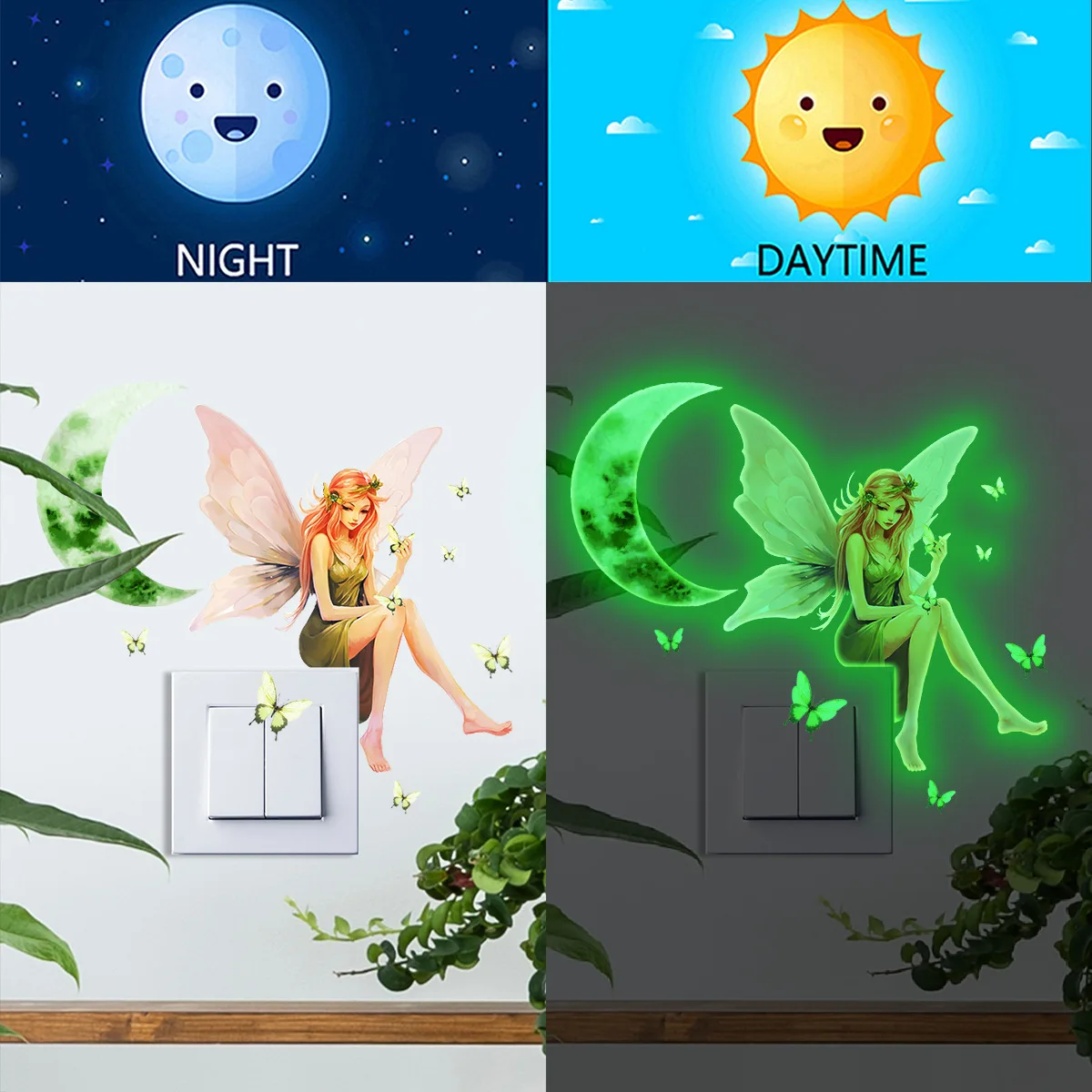 Fairy Elf Fairy Luminous Wall Stickers for Kids Rooms Girls Room Home Decor Glow In The Dark Fluorescent Light Switch Stickers