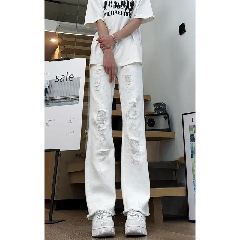 

Белые мужские летние тонкие джинсы Cleanfit в американском стиле, прямые брюки с высокой талией, повседневные брюки-клеш