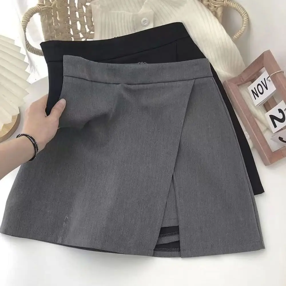 Fashion Black Grey High Waist Skirt Side Zipper Korean Fashion A-Line Skirt Irregular Skirt