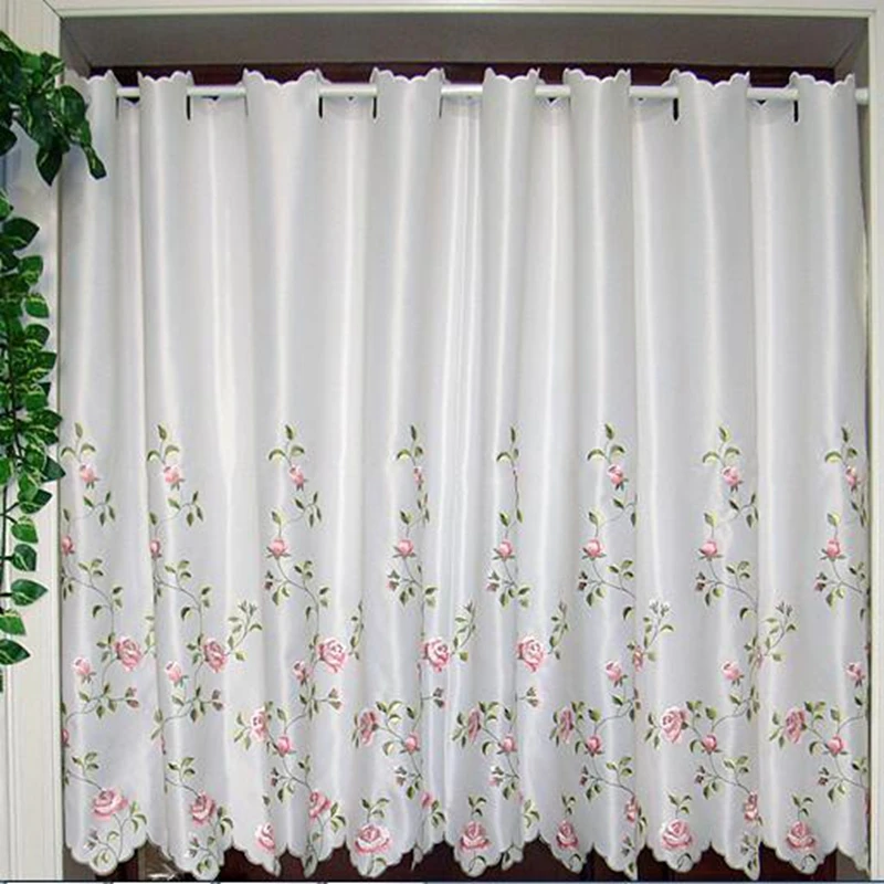 High-grade semi curtain gauze embroidery curtain fabric finished pastoral kitchen curtains coffee curtain  window