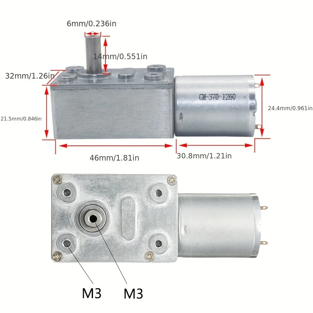 

JGY370 DC 12V Worm Motor 2-375 RPM High Torque Metal Gear Reversible Self-Locking For Automation Equipment