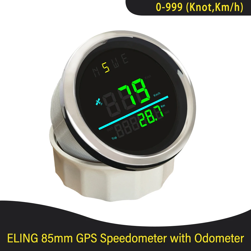 Marine 85mm Waterproof Digital GPS Speedometer 0-999 (Knots, km/h) for Sailboat Yacht with Backlight GPS Antenna 12V 24V