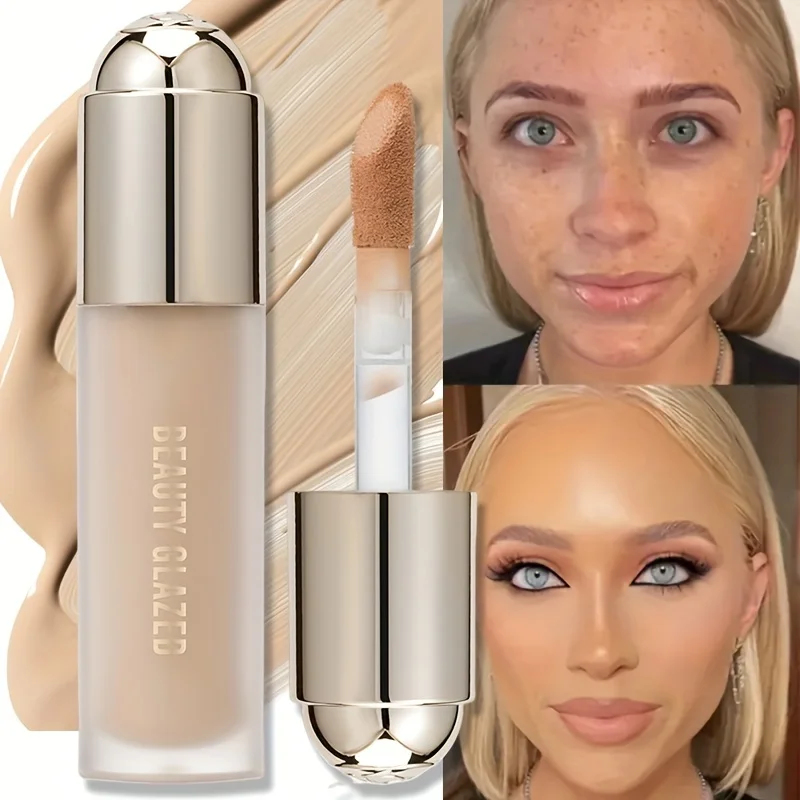 BEAUTY GLAZED Corrector líquido de cobertura total, cubre ojeras y imperfecciones, resistente al agua de larga duración
