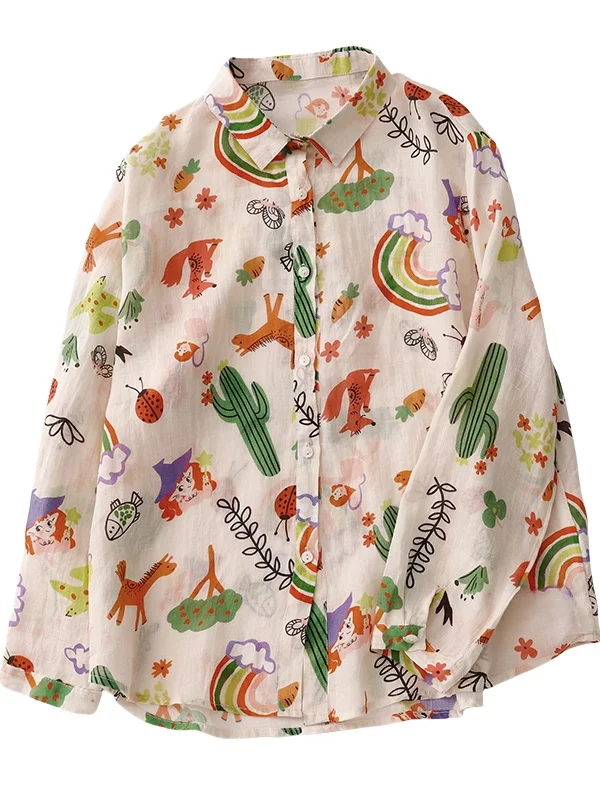 Retro Japanische Cartoon Print frauen irt Sommer Faion Lose Dünne Sonnenschutz Strickjacke Top Kragen Lange Sve