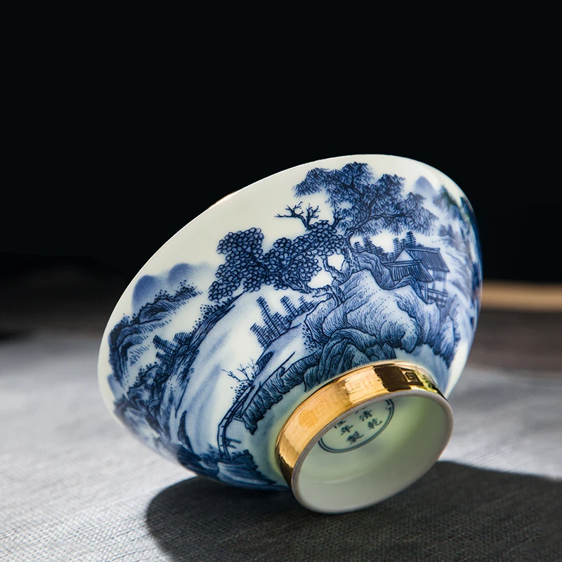 5 inch Jingdezhen Blue and White Porcelain with Golden Edge Art Rice Bowl Chinese Bone china Ramen Bowls Ceramic Food Container