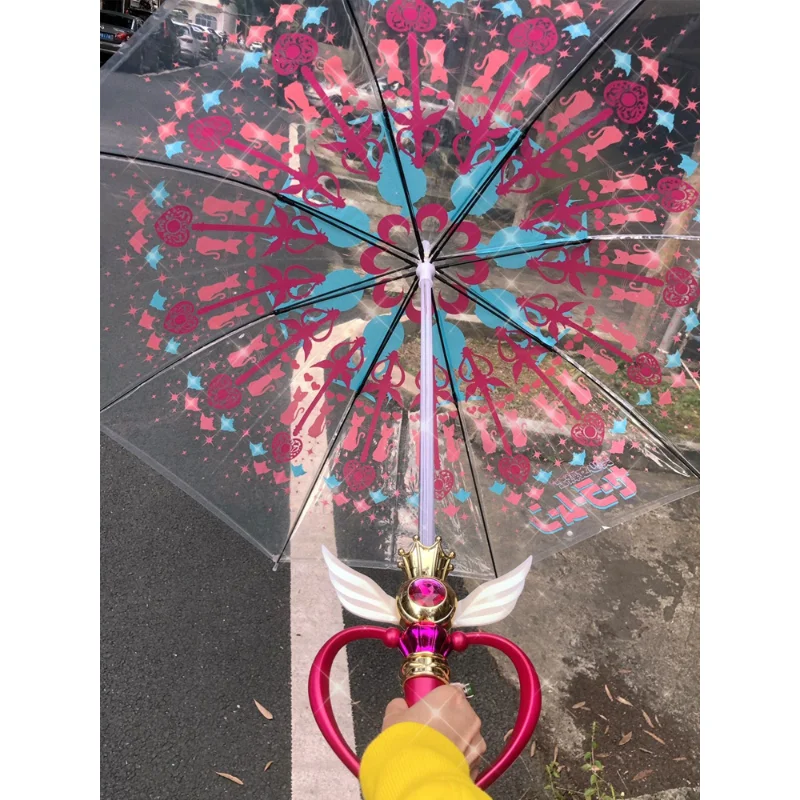 Beautiful girl warrior long-handled transparent umbrella fairy wand toy elementary school umbrella special umbrella for girls