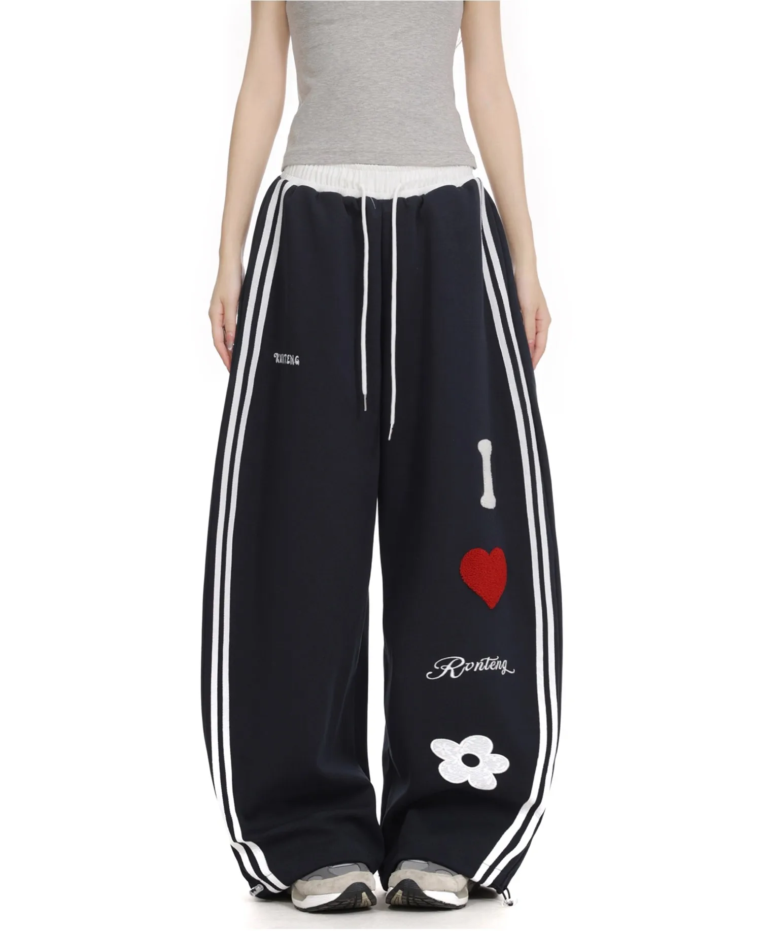 Calça de moletom com cordão e estampa do alfabeto, solta, reta, cintura alta, americana, vintage, 2000s, casual, rua, hip hop, quente