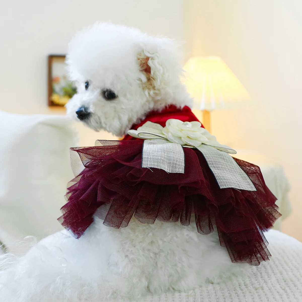 1PC Pet Clothing Cat Vest Red Bow Wedding Dress Princess Dress with Traction Buckle Suitable for Small and Medium Dogs