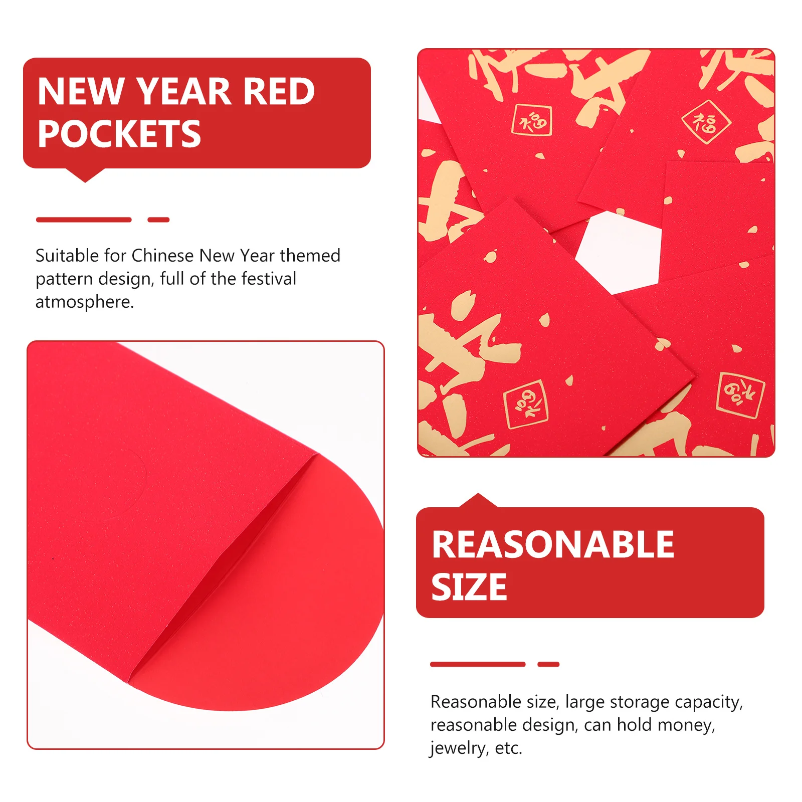 

6Pcs Red Envelope Chinese New Year Traditional Lucky Money Packets for Spring Festival Cash Envelopes Red Envelopes