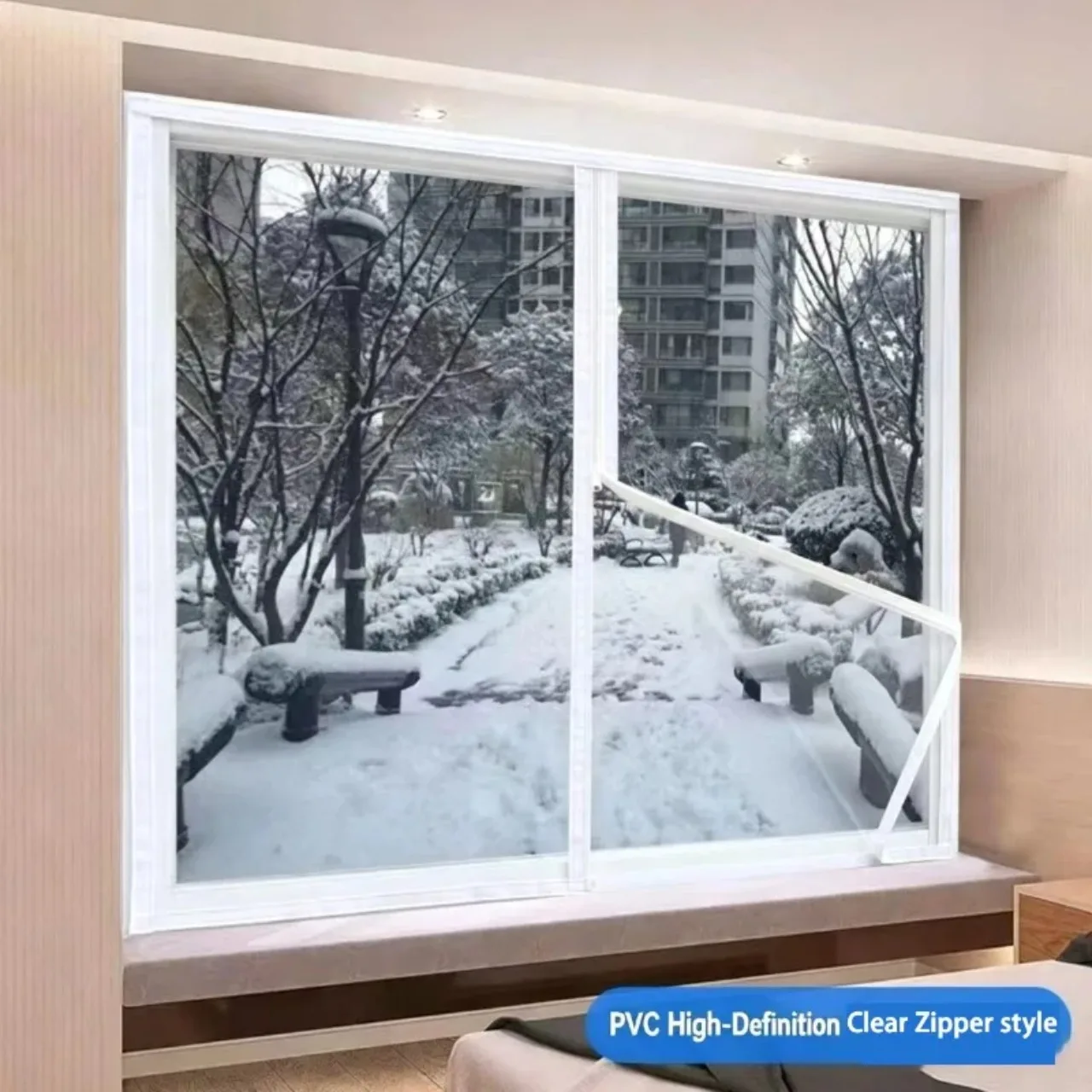 Winter Window Windproof, Windproof, Warm and Cold Proof Curtains, Zipper Style Window Insulation Film, Transparent PEVA