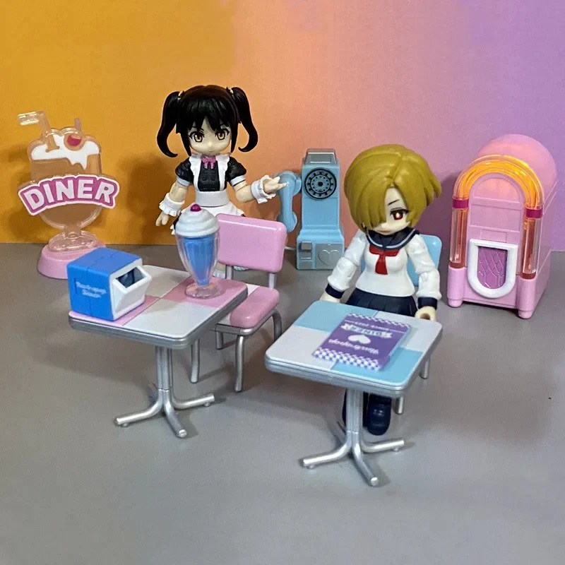 

Gachapon Toy NEWTRO Miniature Dinner Scene DTY Restaurant Props Table Chairs Beverages Telephone Model Collection