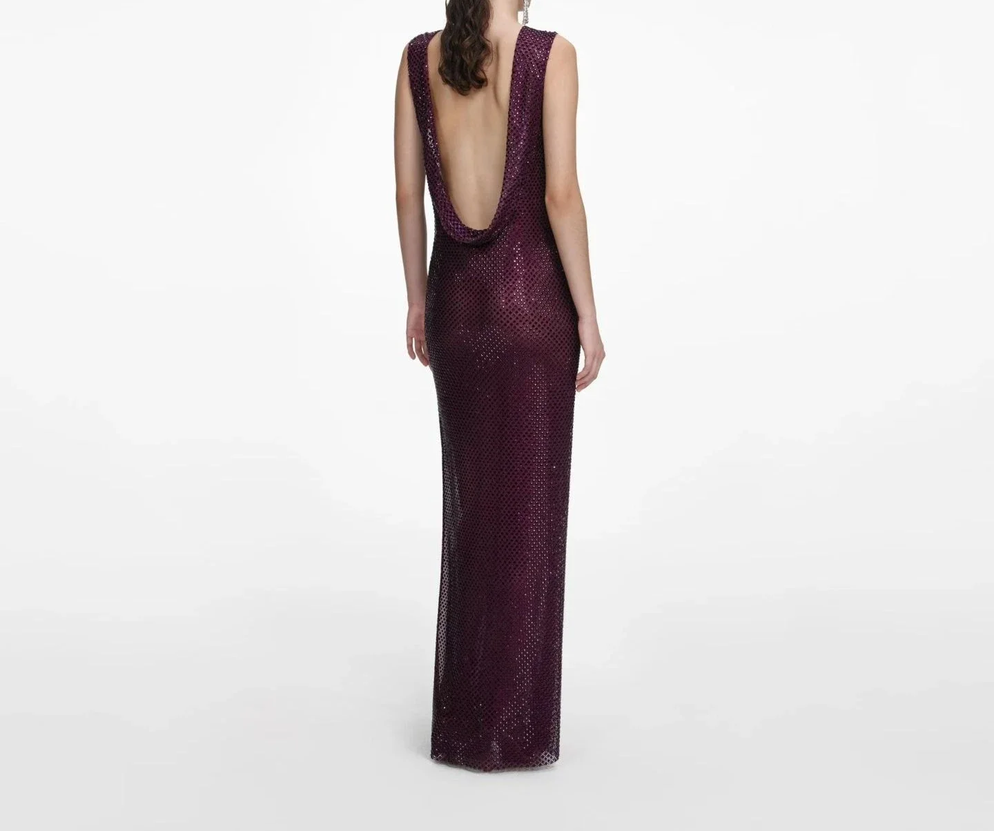 Damen 2025, neues wunderschönes, violettes, ärmelloses, mit Diamanten gepresstes Midikleid, attraktiv