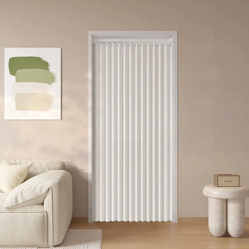 Accordion Folding Door Curtain, Pleated Room Divider Partition Wall, Retractable Fabric Privacy Screen Cover for Air Conditioner view 2