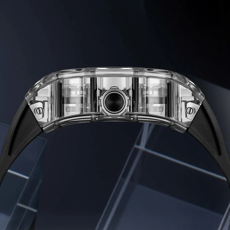 BONEST GATTI 2025 nuevo reloj automático para hombre Tonneau reloj de pulsera mecánico caja acylic zafiro Lume esfera hueca fluororubber