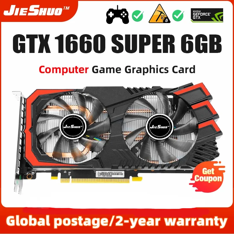 JIESHUO NVIDIA GeForce GTX 1660 Super 6G Graphics Card  GDDR6 Memory 192Bit PCIEx16 3.0 Gaming Video GPU Card placa de video