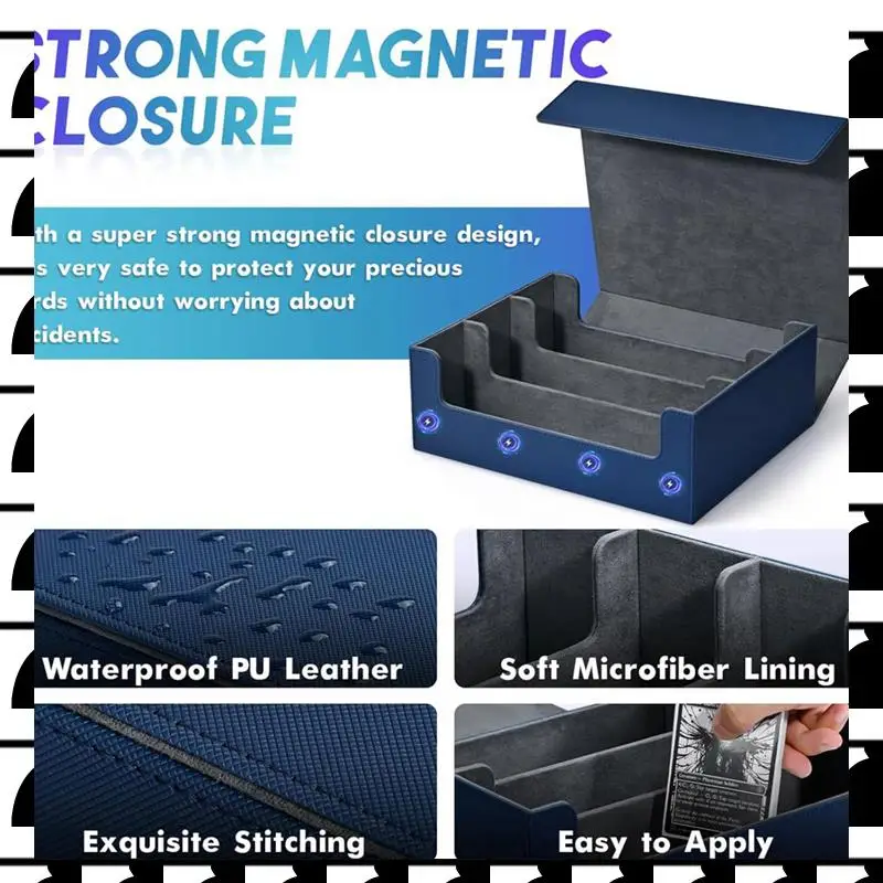

A44U 2X коробка для хранения карточек для коллекционных карточек, футляр для колоды карт вмещает 1800+ ящик для хранения карточек с одним рукавом, синий