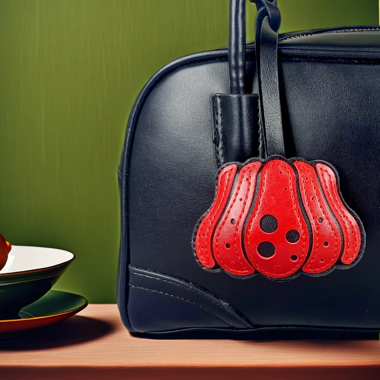 

Fashion Black & Colored Leather Pumpkin & Chestnut Keychain Set-Cute Bag Charm Accessories for Purse, Backpack, Gift-PU Leather