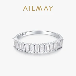 Ailmay Transparent Trapezoidal Zircon Combination Genuine 925 Sterling Silver Finger Ring For Fine Female Fashion Jewelry