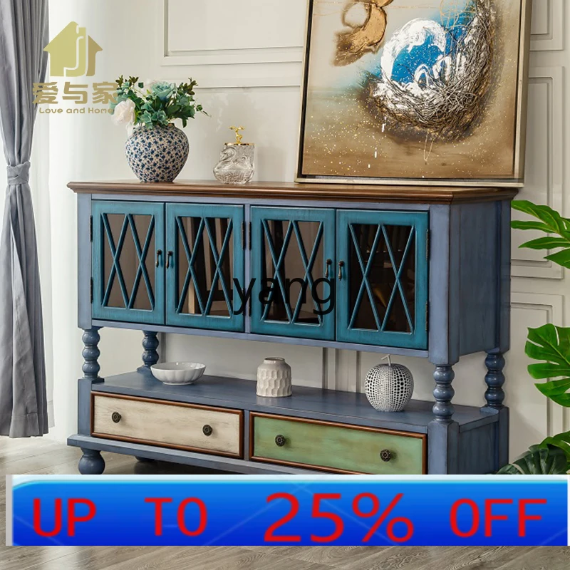 lmm solid wood dining side cabinet retro living room bowl window tea and wine cabinet