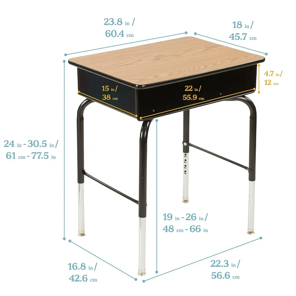 Open Front Desk with Metal Storage Book Box, Adjustable, Classroom Furniture