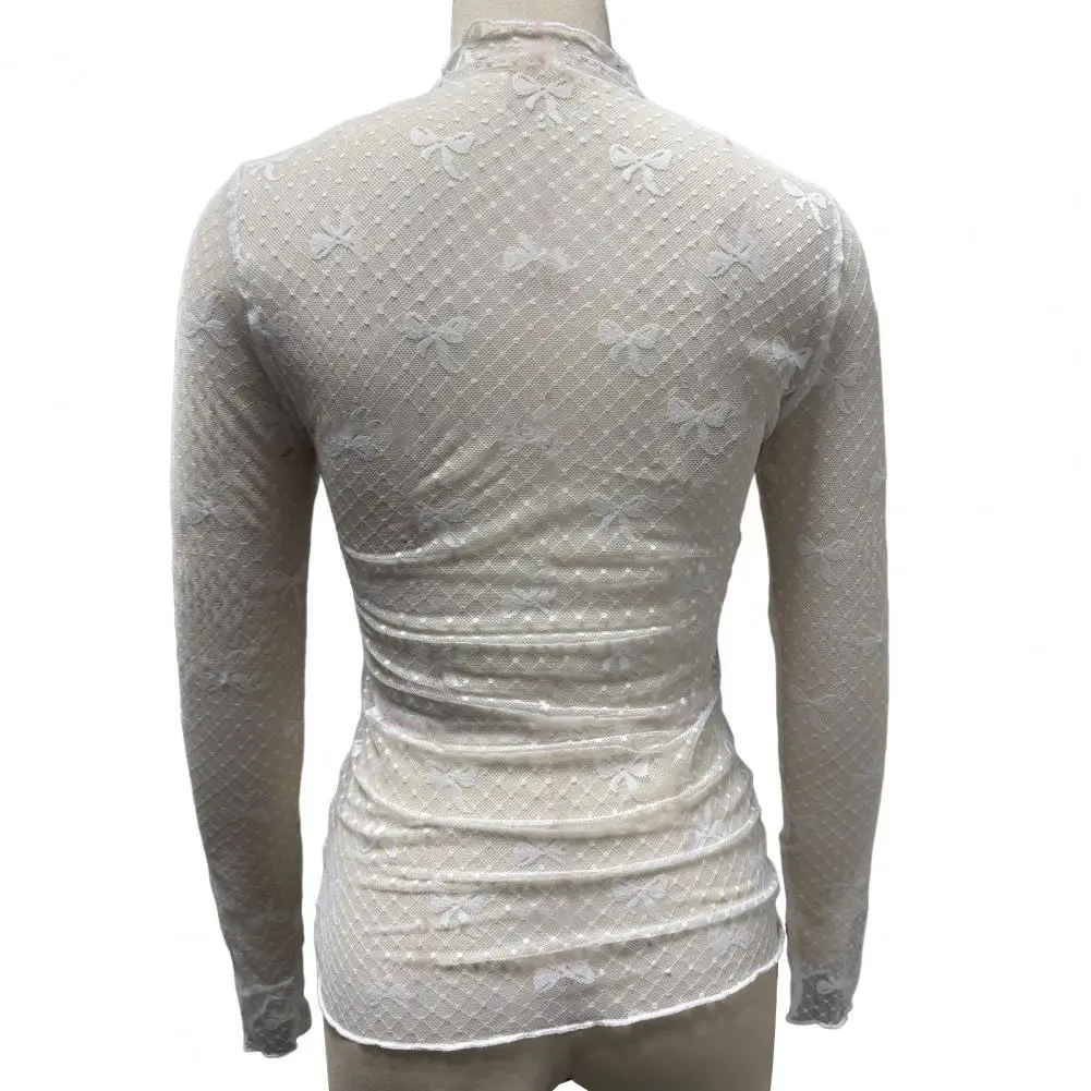 

T Shirt For Women Basics Retro Sexy Polka Dot O Neck Bodycon Tops Off The Shoulder Vintage Pure Streetwear Lace Transparent