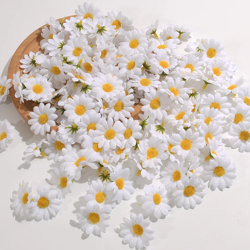 50PCS/4CM Artificial White Daisy, DIY Scrapbook, Wedding Party Decoration Artificial Flower, Holiday Decoration Fake flowers