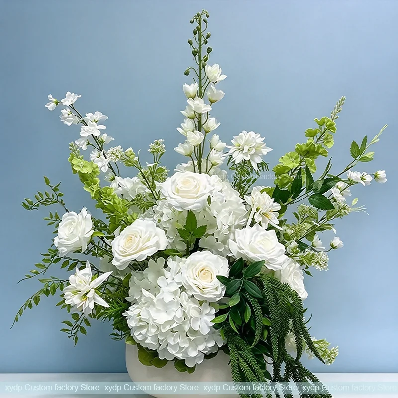 30/40/50CM Weiß-Grünes Künstliches Blumenarrangement Hochzeitstisch-Mittelstück Rose Hortensie Delphinium für Party-Hintergrund-Deko – Detail 3